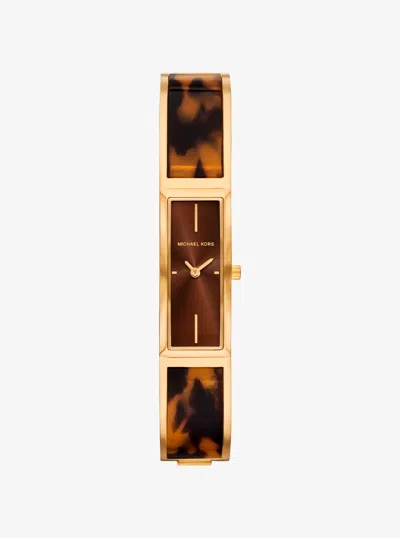 Michael Kors Outlet Yazmeen Gold-tone And Tortoiseshell Acetate Bangle Watch In Brown