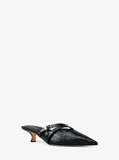 Michael Kors Outlet Yvette Crackled Kitten Mule In Black