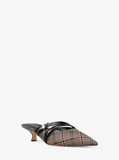 Michael Kors Outlet Yvette Plaid Print Kitten Mule In Multi