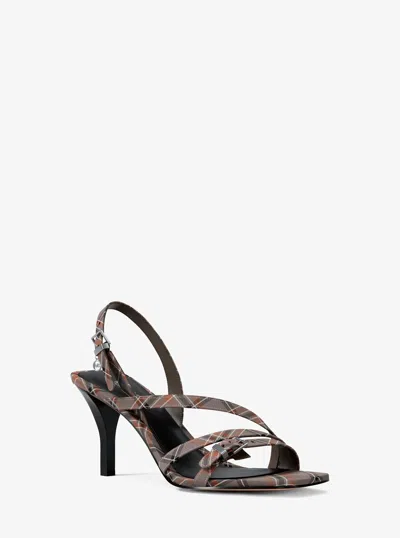 Michael Kors Outlet Yvette Plaid Print Sandal In Brown