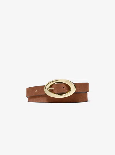 Michael Kors Oval Buckle Suede Belt In Brown