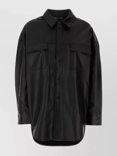 Michael Kors Oversize Lamb Leather Shirt In Black