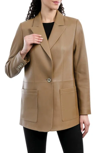 Michael Kors Oversize Leather Blazer In Husk