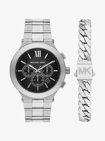 Michael Kors Oversized Billie Silver-tone Watch And Bracelet Gift Set In White