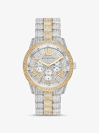 Michael Kors Oversized Brynn Pavé Two-tone Watch In Silver