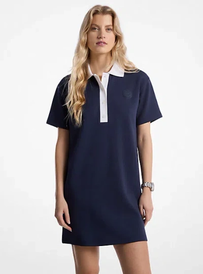 Michael Kors Oversized Cotton Blend Polo Mini Dress In Blue