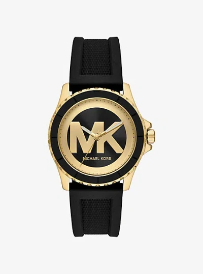 Michael Kors Oversized Everest Gold-tone And Silicone Watch In Black