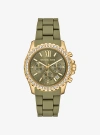 Michael Kors Oversized Everest Pavé Gold-tone And Silicone Watch In Green