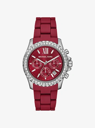 Michael Kors Oversized Everest Pavé Silver-tone And Silicone Watch In Pink