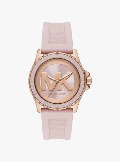 Michael Kors Oversized Everest Rose Gold-tone And Silicone Watch In Pink
