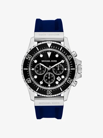 Michael Kors Oversized Everest Silver-tone And Silicone Watch In Blue