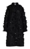 Michael Kors Oversized Floral-embellished Balmacaan In Black