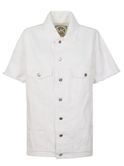 Michael Kors Oversized Frayed Denim Jacket In Optic White