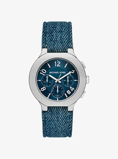 Michael Kors Oversized Gramercy Silver-tone Denim Watch In Blue