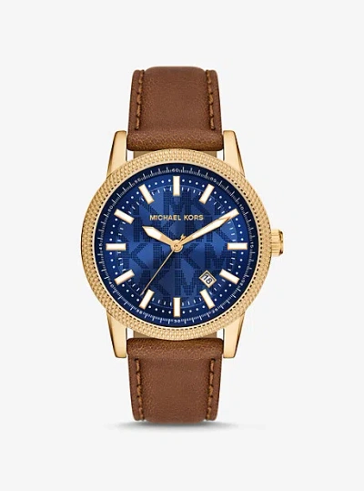 Michael Kors Oversized Hutton Gold-tone And Leather Watch In Brown