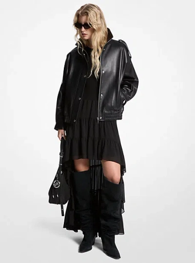 Michael Kors Oversized Leather Blouson Jacket In Black