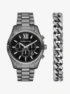 Michael Kors Oversized Lexington Gunmetal Watch And Bracelet Gift Set