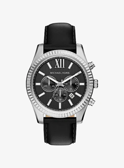 Michael Kors Oversized Lexington Silver-tone And Leather Watch In Black