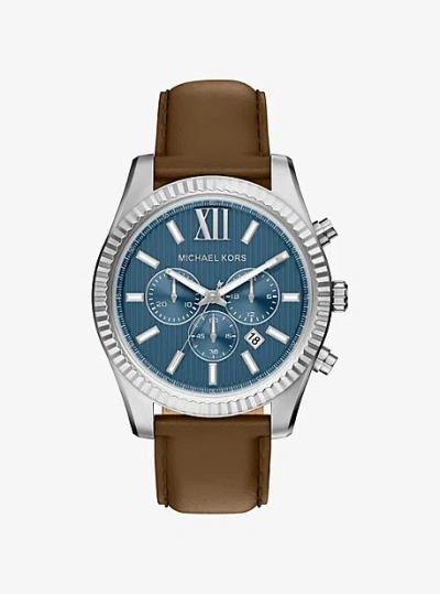 Michael Kors Oversized Lexington Silver-tone And Leather Watch In Brown