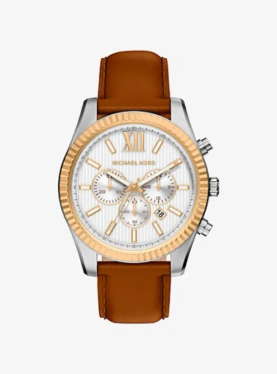 Michael Kors Oversized Lexington Two-tone And Leather Watch In Brown