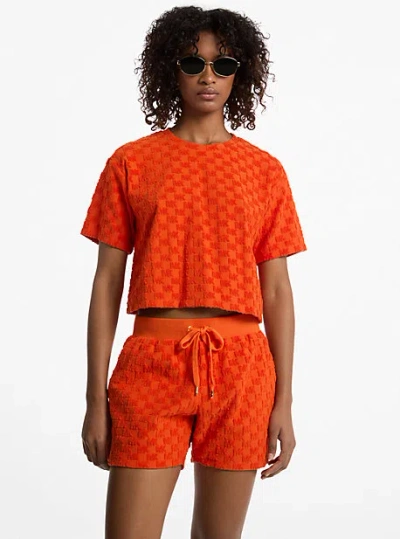 Michael Kors Oversized Logo Jacquard Terry Shirt In Red
