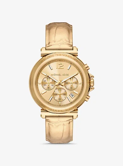 Michael Kors Oversized Maren Gold-tone And Metallic Crocodile Embossed Leather Watch