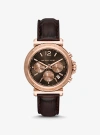 Michael Kors Oversized Maren Rose Gold-tone And Crocodile Embossed Leather Watch In Brown