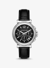 Michael Kors Oversized Maren Silver-tone And Crocodile Embossed Leather Watch In Black