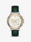 Michael Kors Oversized Maren Silver-tone And Crocodile Embossed Leather Watch In Green