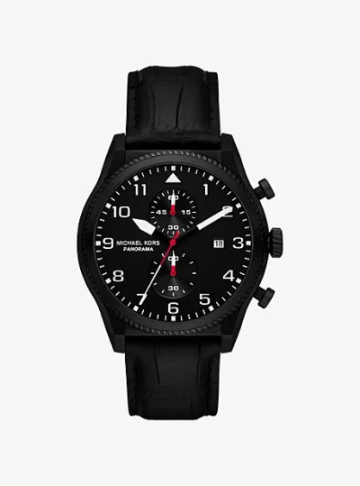 Michael Kors Oversized Panorama Black-tone And Crocodile Embossed Leather Watch