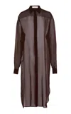 Michael Kors Oversized Silk Voile Midi Shirt Dress In Brown