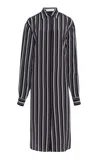 Michael Kors Oversized Striped Crepe De Chine Midi Shirt Dress In Black