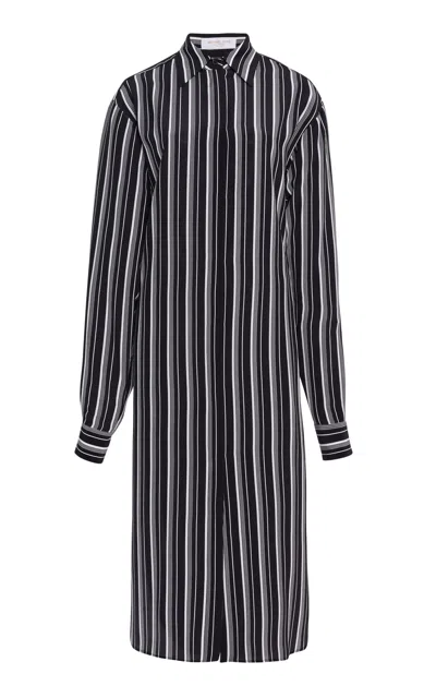 Michael Kors Oversized Striped Crepe De Chine Midi Shirt Dress In Black