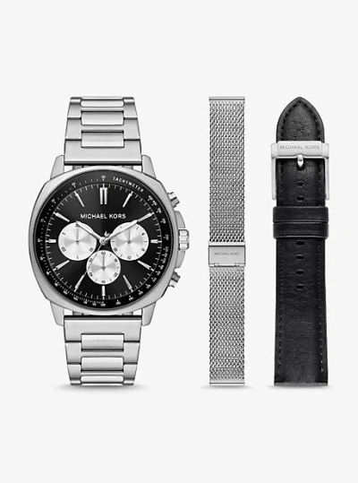 Michael Kors Oversized Sullivan Watch Gift Set In Silver