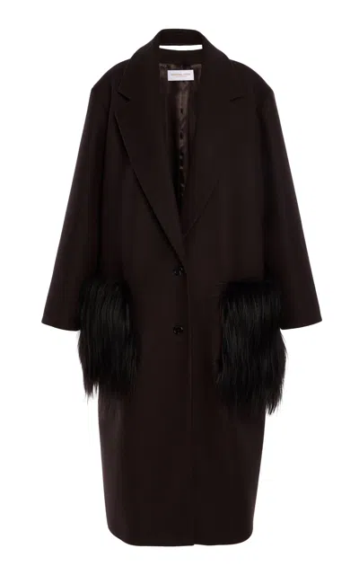 Michael Kors Oversized Wool Melton Coat In Brown