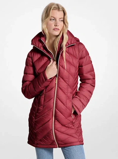 Michael Kors Packable Quilted Nylon Puffer Coat In Red