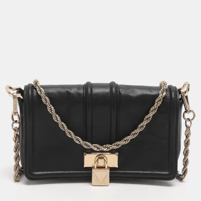 Pre-owned Michael Kors Padlock Black Leather Chain Shoulder Bag