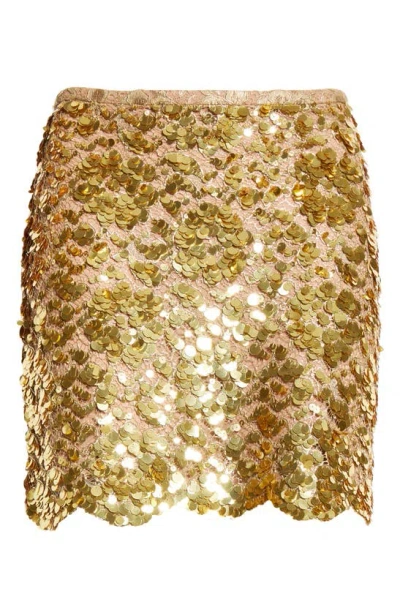 Michael Kors Sequined Lace Mini Skirt In Gold