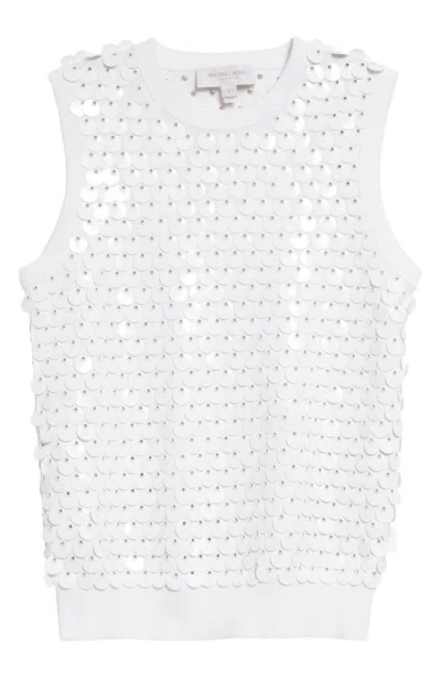 Michael Kors Paillette Embellished Sleeveless Sweater In Optic White