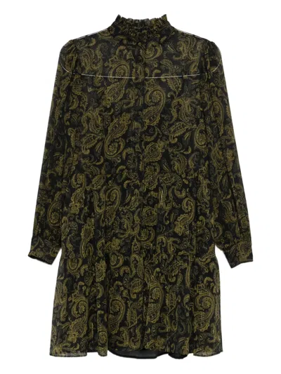 Michael Kors Paisley Pattern Long-sleeved Dress With Ruffle Accents In Multi
