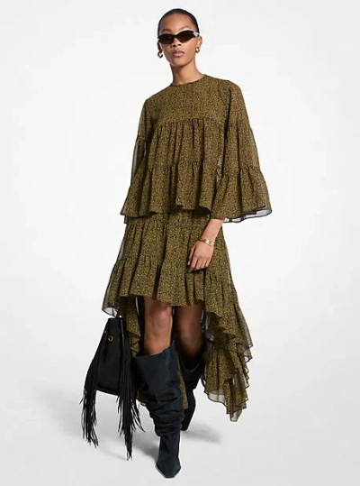 Michael Kors Paisley Print Georgette High-low Tiered Skirt In Green