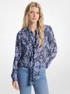 Michael Kors Paisley Print Georgette Tie-neck Blouse In Blue