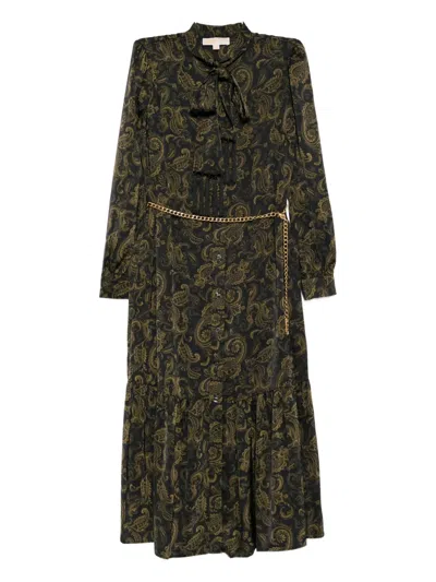 Michael Kors Paisley-print Midi Dress In Black