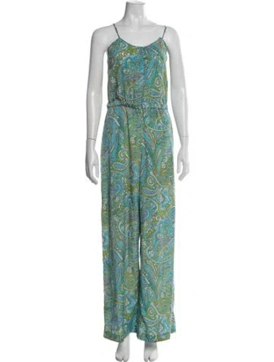 Pre-owned Michael Kors Paisley Print V-neck Jumpsuit In Blue/green