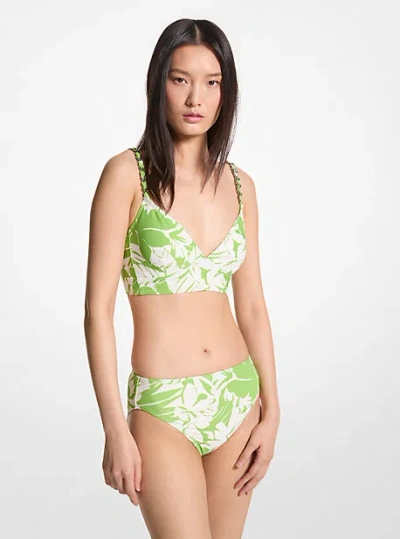 Michael Kors Palm Print Bralette Bikini Top In Green