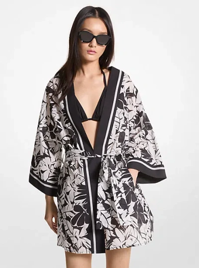 Michael Kors Palm Print Cotton Cover-up In Black