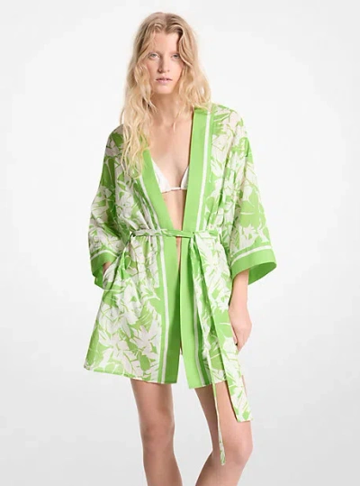 Michael Kors Palm Print Cotton Cover-up In Green