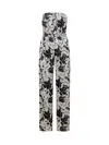 Michael Kors Palm Print Satin Tie-back Jumpsuit In Black White