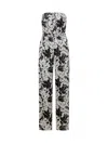 Michael Kors Palm Print Satin Tie-back Jumpsuit In White