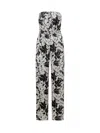 Michael Kors Palm Print Satin Tie-back Jumpsuit In White